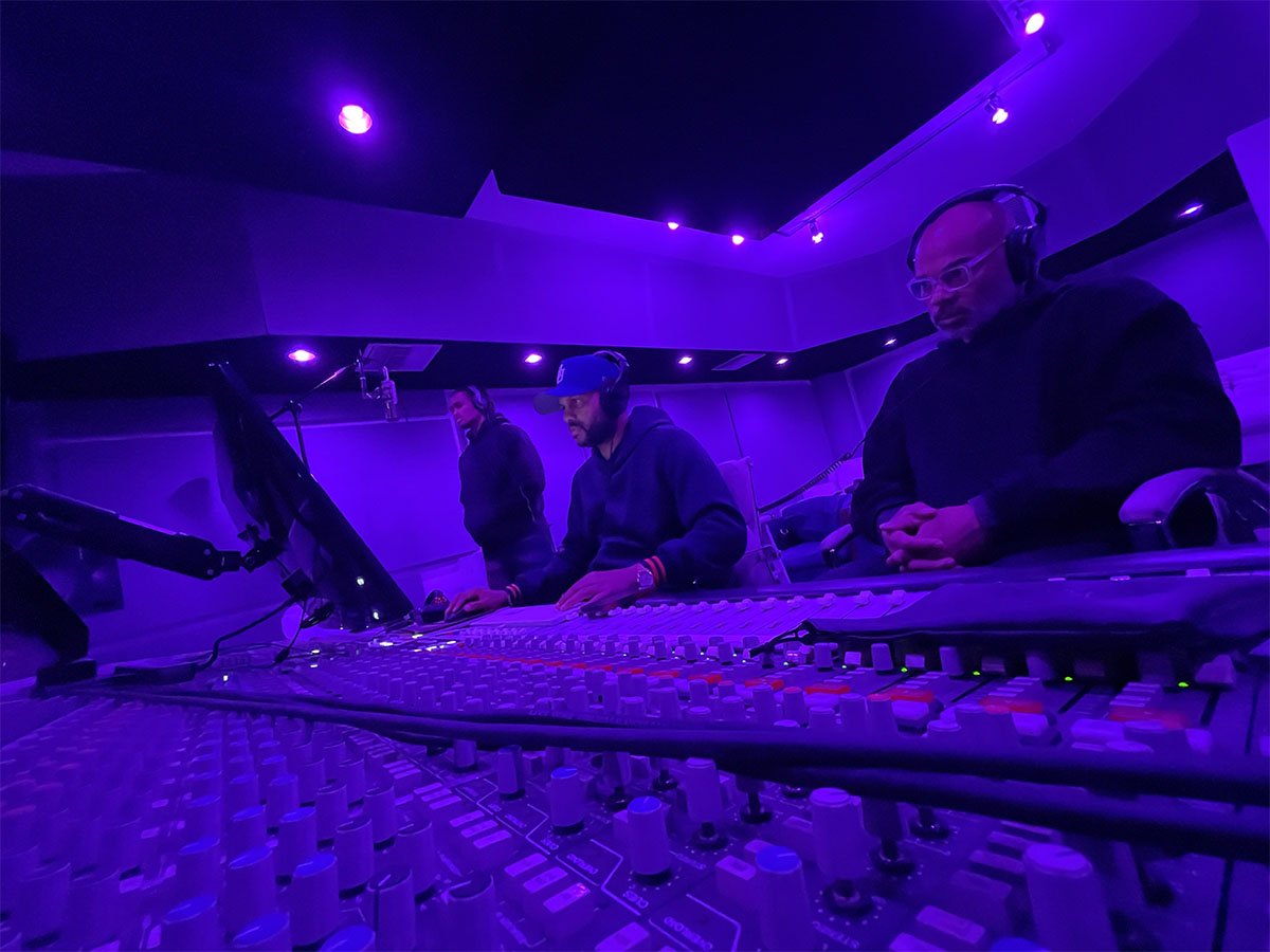 In the studio at the mixing console